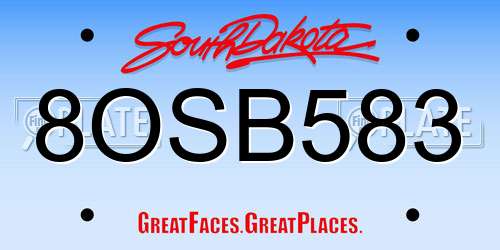 8OSB583 South Dakota License Plate