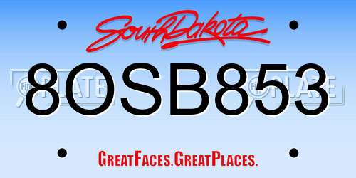 8OSB853 South Dakota License Plate