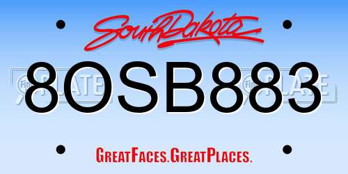 8OSB883 South Dakota License Plate