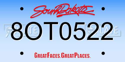 8OT0522 South Dakota License Plate