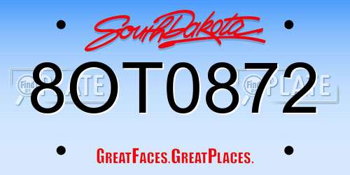 8OT0872 South Dakota License Plate