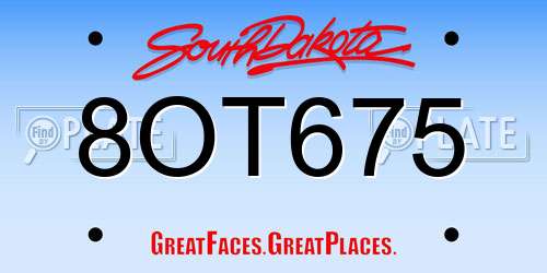 8OT675 South Dakota License Plate