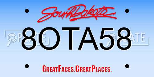 8OTA58 South Dakota License Plate
