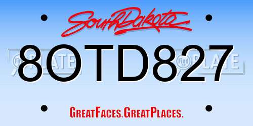 8OTD827 South Dakota License Plate