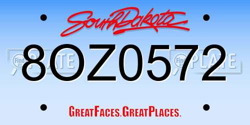 8OZ0572 South Dakota License Plate