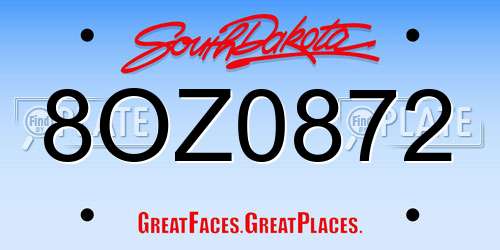 8OZ0872 South Dakota License Plate