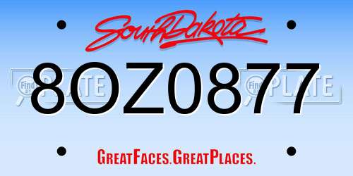 8OZ0877 South Dakota License Plate