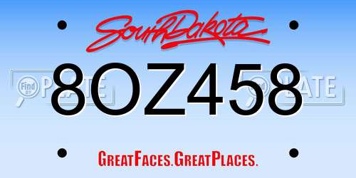 8OZ458 South Dakota License Plate