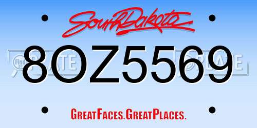 8OZ5569 South Dakota License Plate