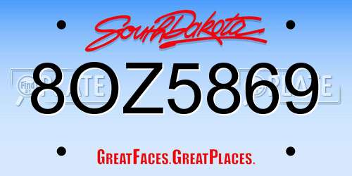 8OZ5869 South Dakota License Plate