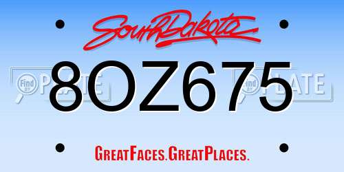 8OZ675 South Dakota License Plate