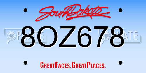 8OZ678 South Dakota License Plate