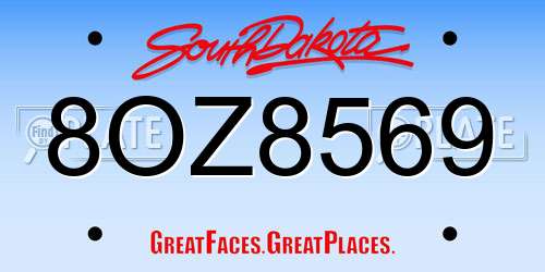 8OZ8569 South Dakota License Plate