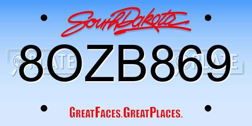 8OZB869 South Dakota License Plate