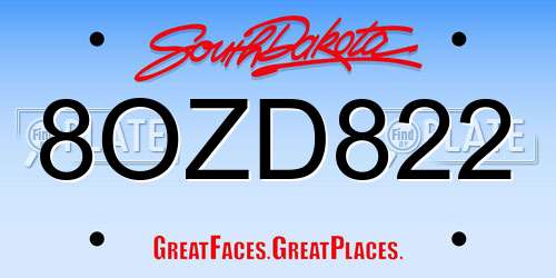 8OZD822 South Dakota License Plate
