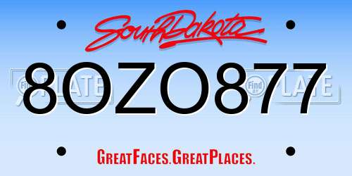 8OZO877 South Dakota License Plate