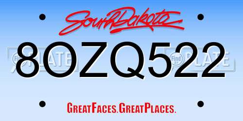 8OZQ522 South Dakota License Plate