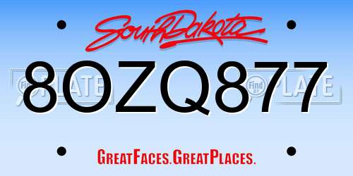 8OZQ877 South Dakota License Plate