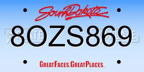 8OZS869 South Dakota License Plate