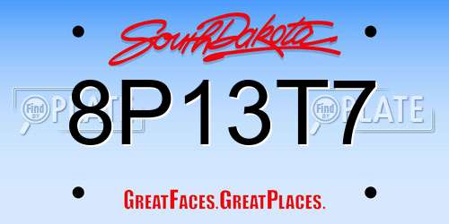 8P13T7 South Dakota License Plate