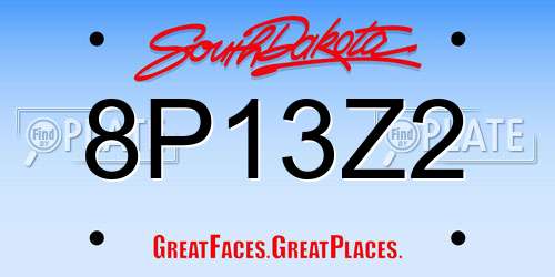 8P13Z2 South Dakota License Plate