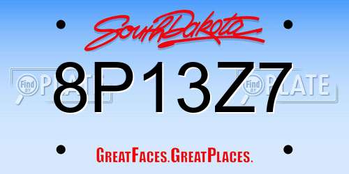 8P13Z7 South Dakota License Plate