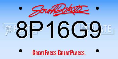 8P16G9 South Dakota License Plate
