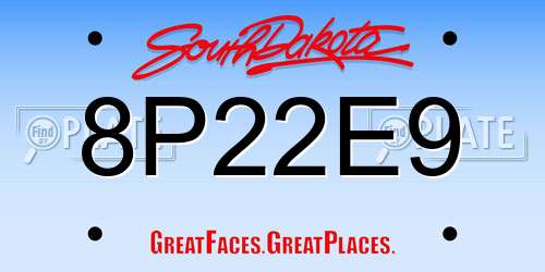 8P22E9 South Dakota License Plate