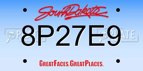 8P27E9 South Dakota License Plate