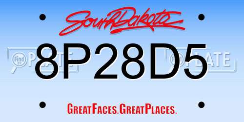 8P28D5 South Dakota License Plate