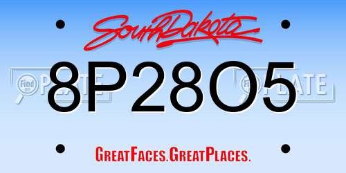 8P28O5 South Dakota License Plate
