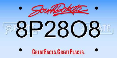 8P28O8 South Dakota License Plate