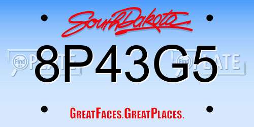 8P43G5 South Dakota License Plate