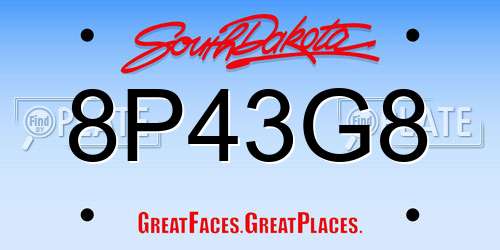 8P43G8 South Dakota License Plate