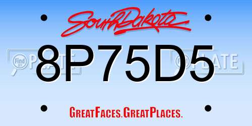 8P75D5 South Dakota License Plate
