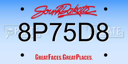 8P75D8 South Dakota License Plate