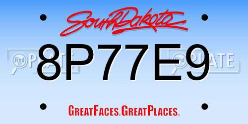 8P77E9 South Dakota License Plate