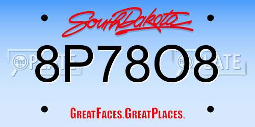 8P78O8 South Dakota License Plate