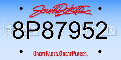 8P87952 South Dakota License Plate