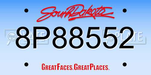 8P88552 South Dakota License Plate