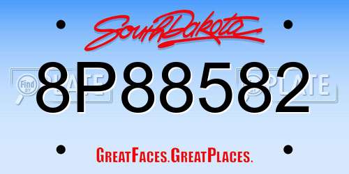 8P88582 South Dakota License Plate
