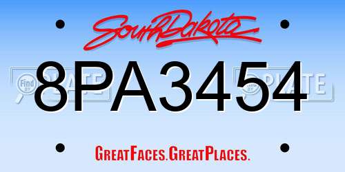 8PA3454 South Dakota License Plate