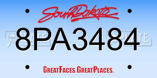 8PA3484 South Dakota License Plate