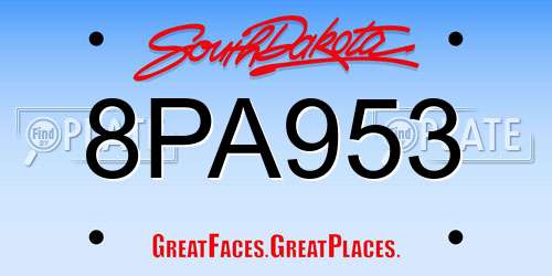 8PA953 South Dakota License Plate