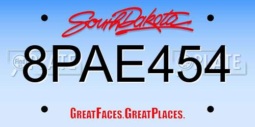 8PAE454 South Dakota License Plate