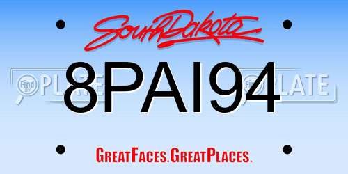 8PAI94 South Dakota License Plate