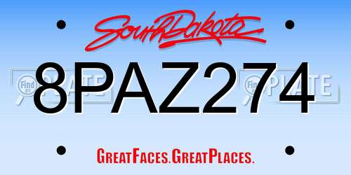 8PAZ274 South Dakota License Plate