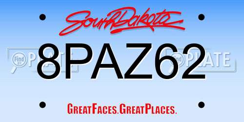 8PAZ62 South Dakota License Plate