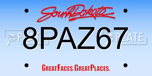 8PAZ67 South Dakota License Plate