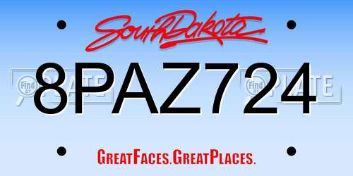8PAZ724 South Dakota License Plate